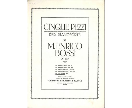 CINQUE PEZZI PER PIANOFORTE OPUS 137 NUMERO 5 - BOSSI