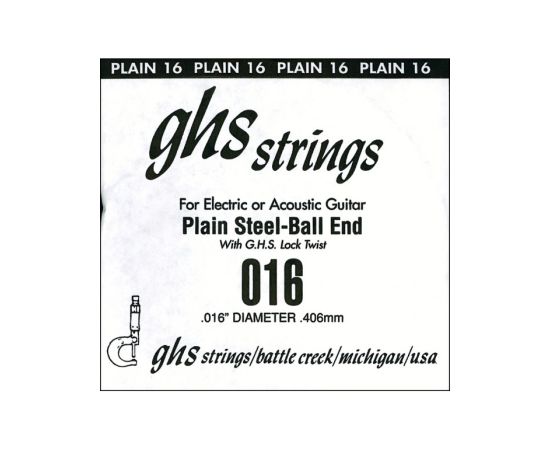 CORDA PER CHITARRA ACUSTICA ED ELETTRICA PLAIN STEEL - BALL END 016 GHS STRINGS