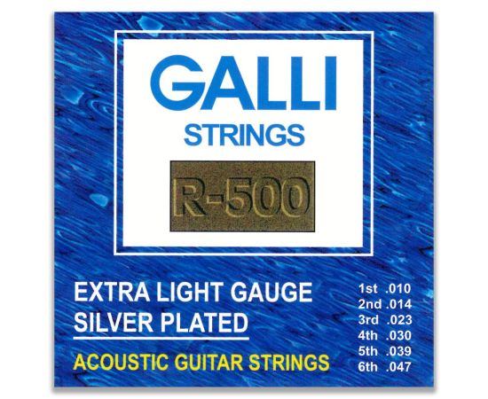 CORDIERA PER CHITARRA ACUSTICA FOLK GALLI STRING R500 SILVER PLATED 10-47 EXTRA