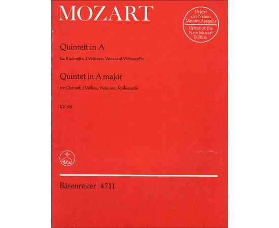 QUINTET IN A MAJOR FOR CLARINET TWO VIOLINS VIOLA AND VIOLONCELLO KV 581 - MOZAR