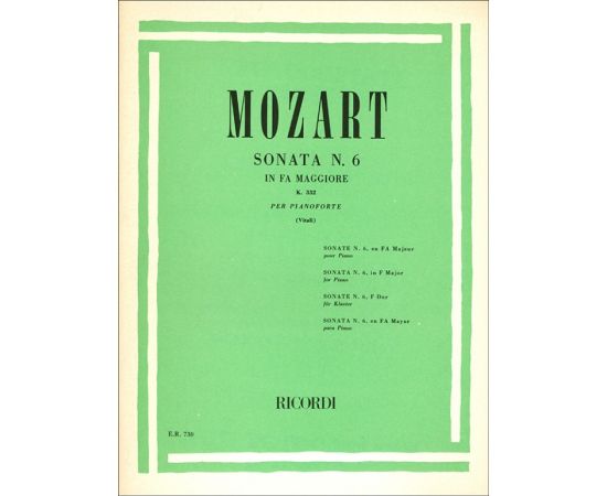 SONATA NUMERO 6 IN FA MAGGIORE K. 332 PER PIANOFORTE - MOZART